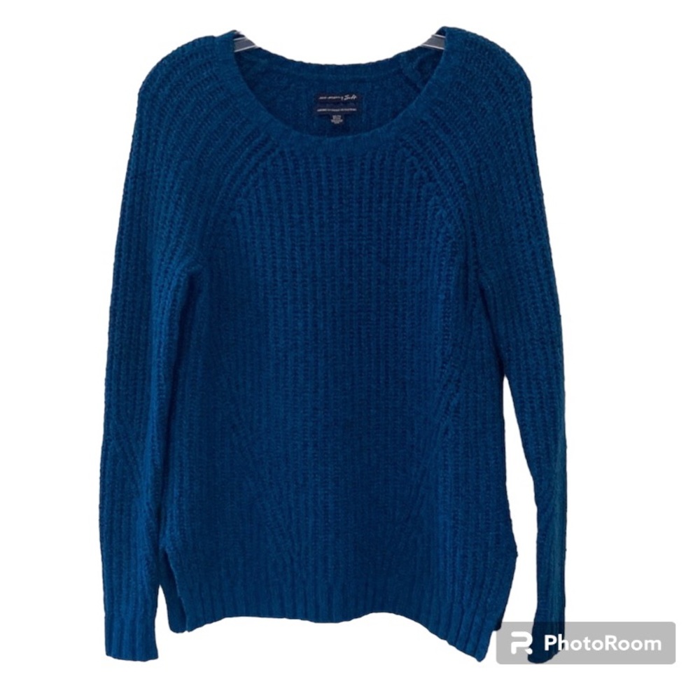 American Eagle AHH-Mazingly Teal Blue Cable Ribbed Sweater